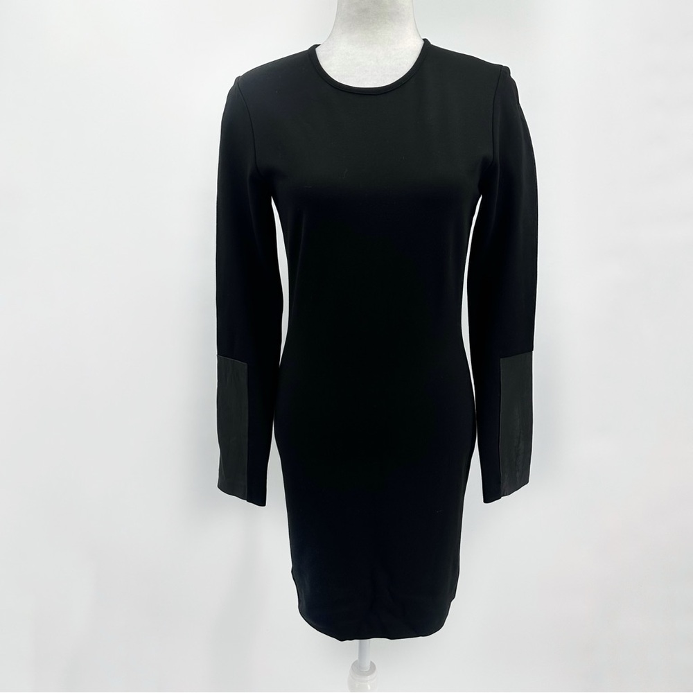 Born in December Black Long Sleeve Dress with Lamb Leather Sleeves Size M